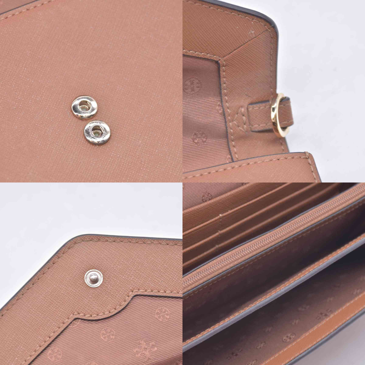 $298 TORY BURCH Envelope Saffiano Leather Crossbody Wallet on Chain Tan CONSIGNMENT 10021423