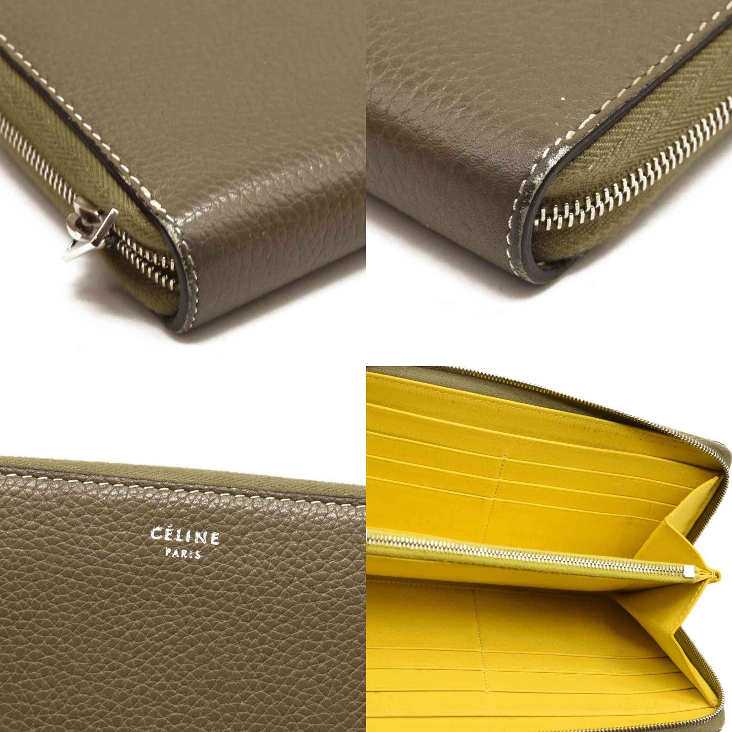 Celine Grained Calfskin Large Zip Around Multifunction Wallet Taupe