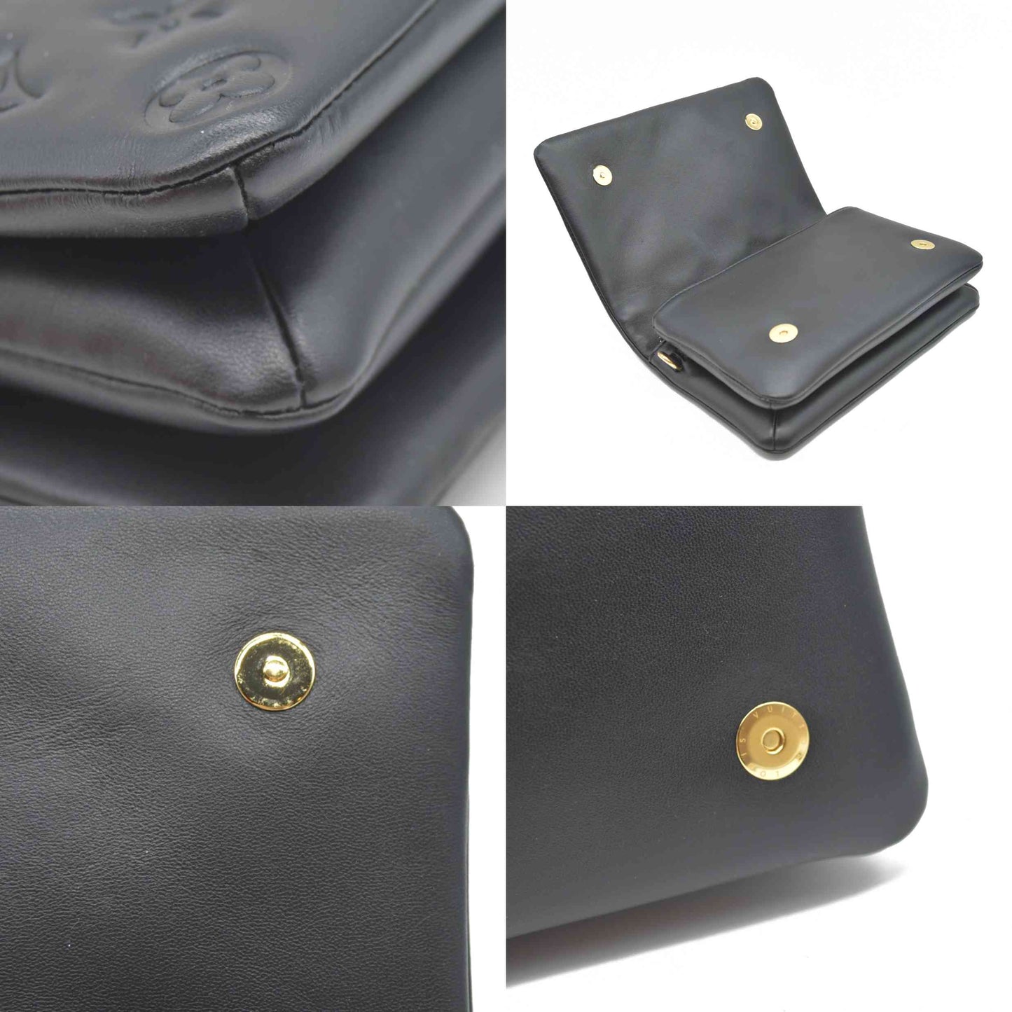 $3150 Louis Vuitton  Lambskin Embossed Monogram Pochette Coussin Black RFID