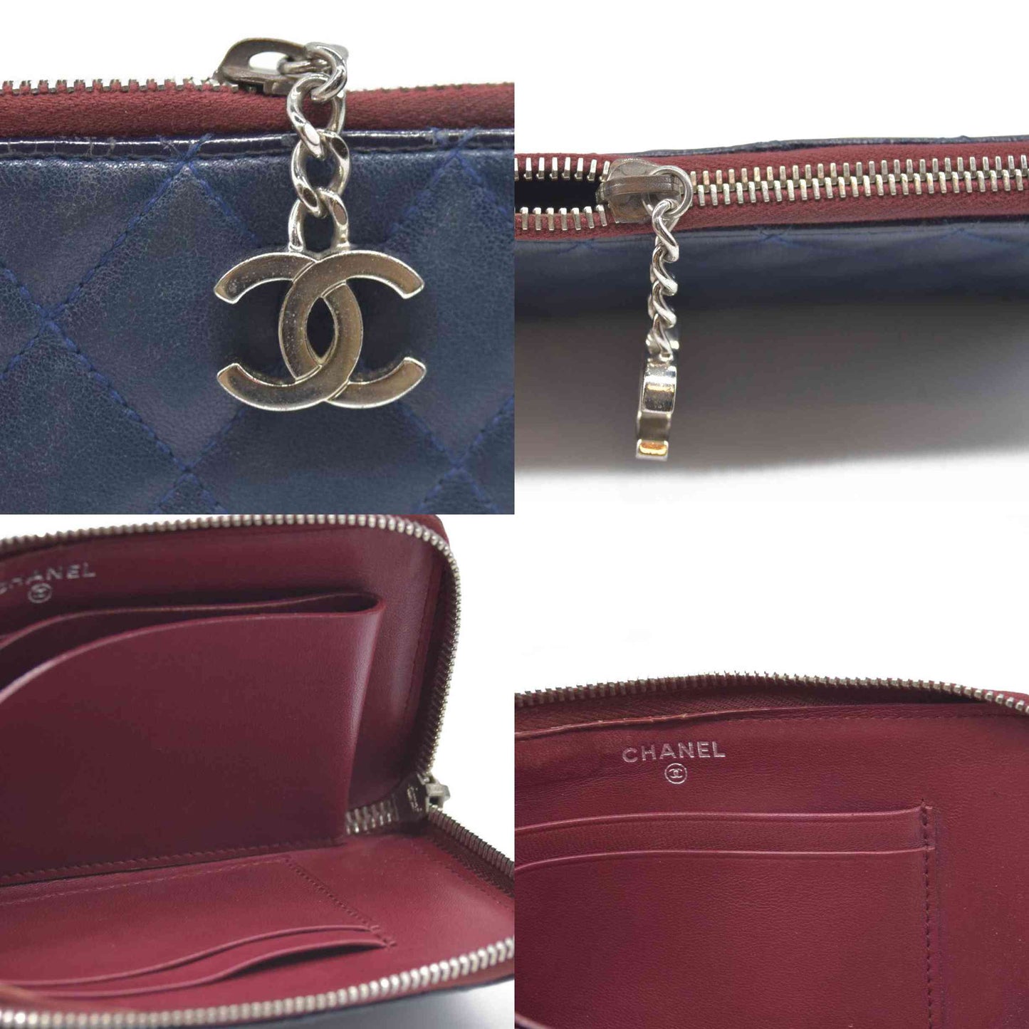 Chanel Long Quilted Charm Wallet CC Navy Blue