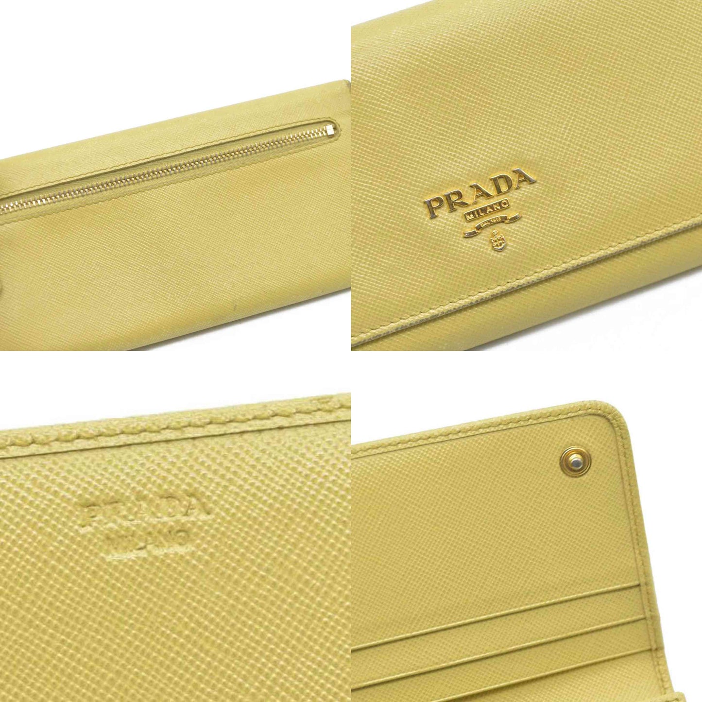 Prada Saffiano Metal Leather Continental Wallet Yellow