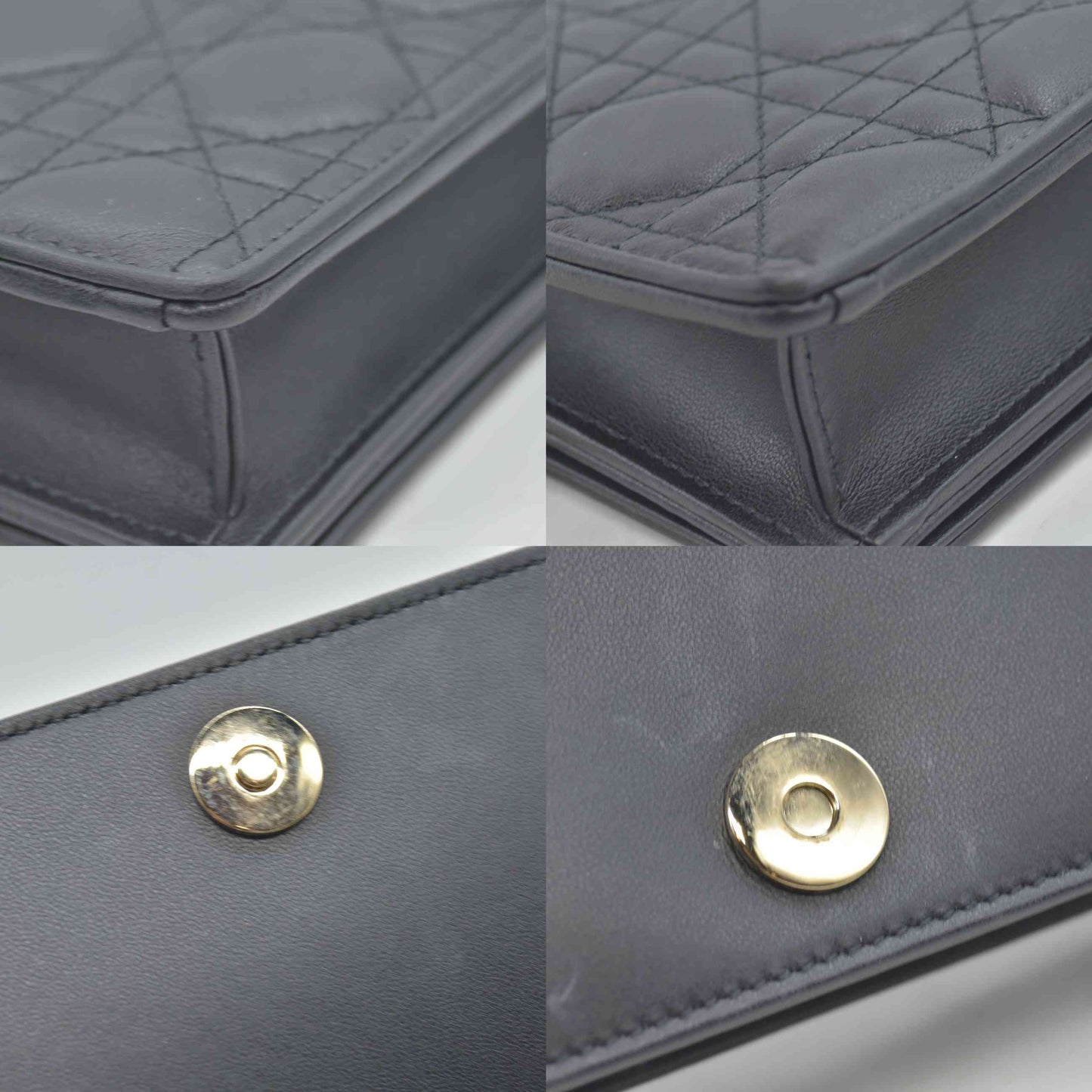 $2500 Christian Dior Lambskin Cannage Lady Dior Chain Wallet Black