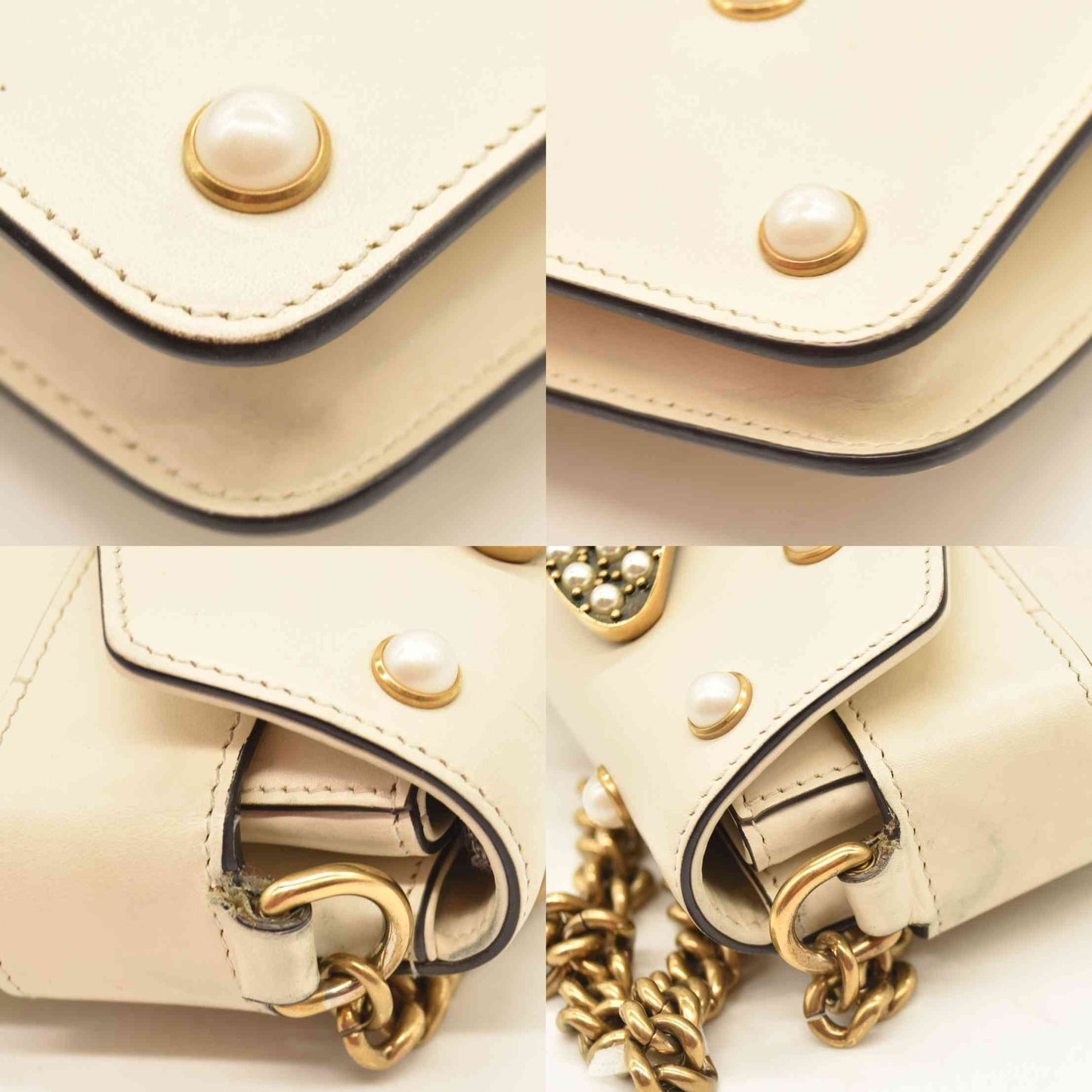 Gucci  Nappa Pearl Studded Mini Queen Margaret Broadway Shoulder Bag Mystic White