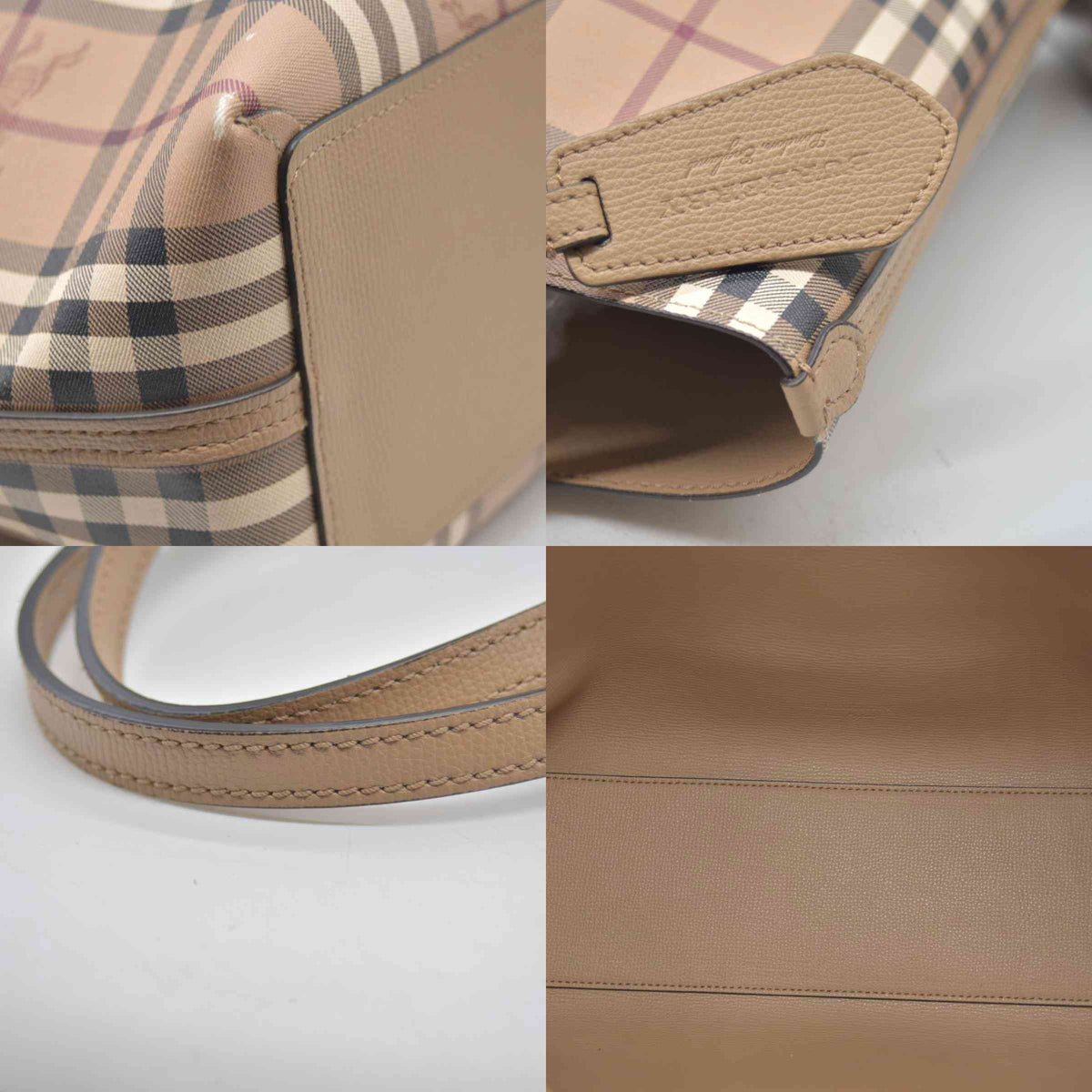 $995 Burberry Grainy Calfskin Haymarket Check Medium Reversible Tote