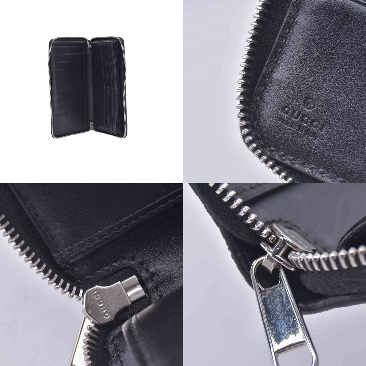 $790 GUCCI Jumbo GG Embossed Perforated Zip Around Wallet Black CONSIGNMENT 10021209