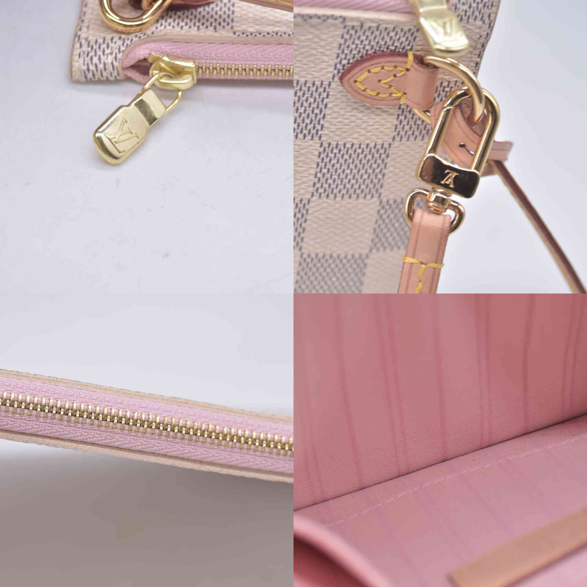 $600 Louis Vuitton Damier Azur Neverfull MM GM Pochette Rose Ballerine RFID CONSIGNMENT 10021146