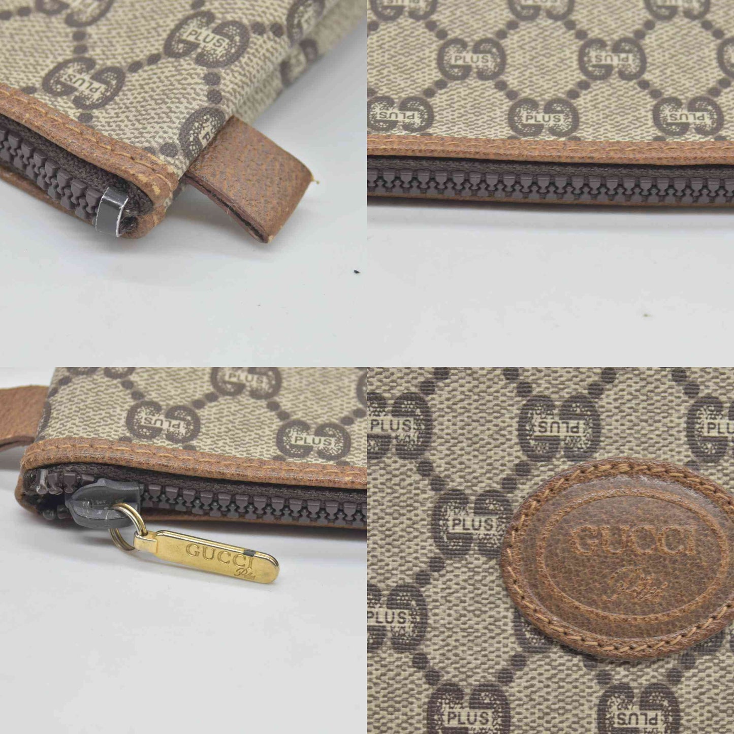 $880 Gucci GG Gucci Plus PVC Leather Pouch Clutch Bag