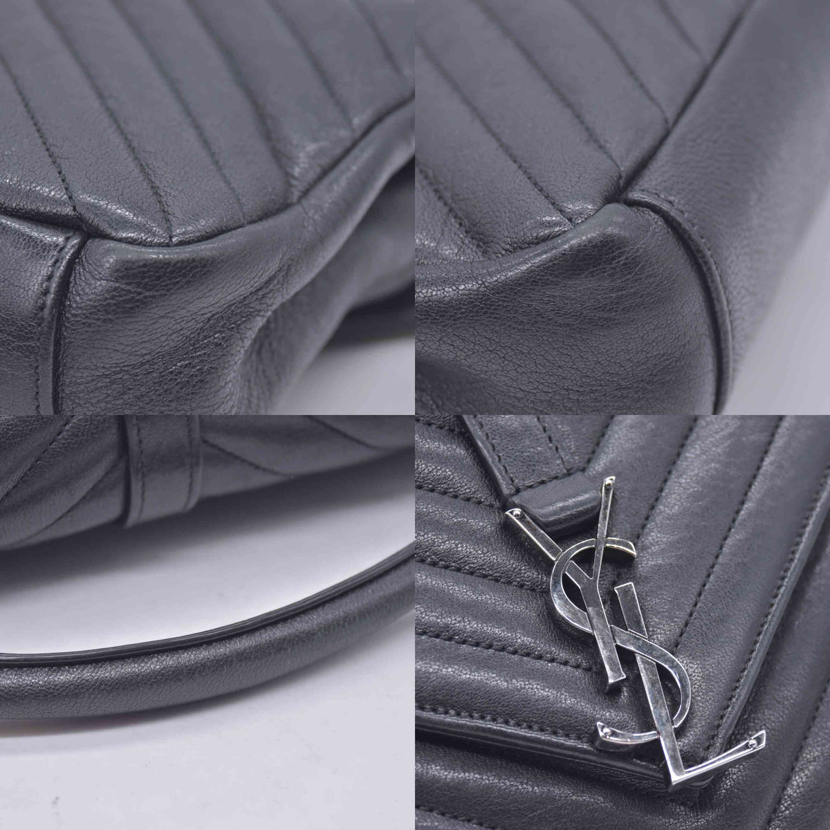 $2750 2016 Saint Laurent Sheepskin Matelasse Chevron Monogram Medium College Bag Black 10021141