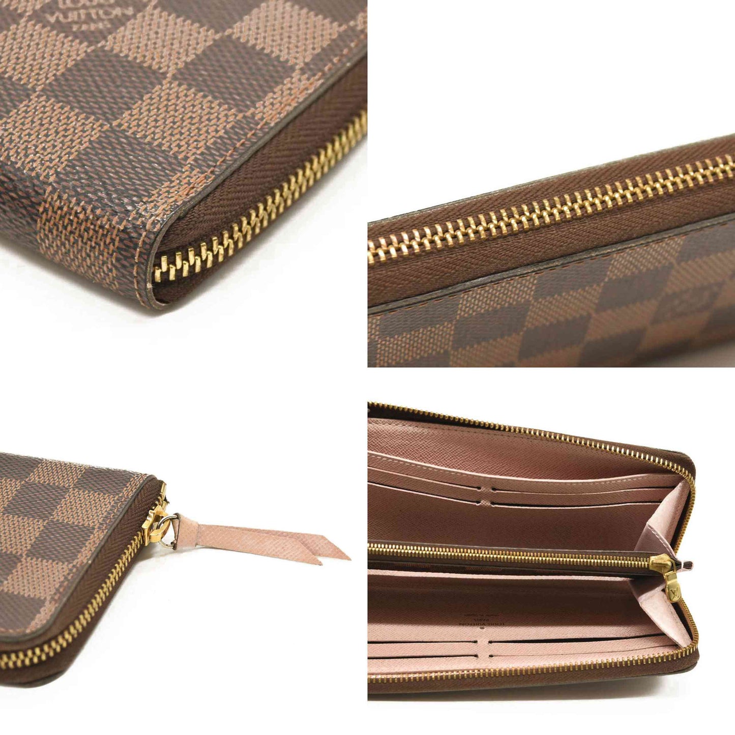 LOUIS VUITTON Damier Ebene Clemence Wallet Rose Ballerine