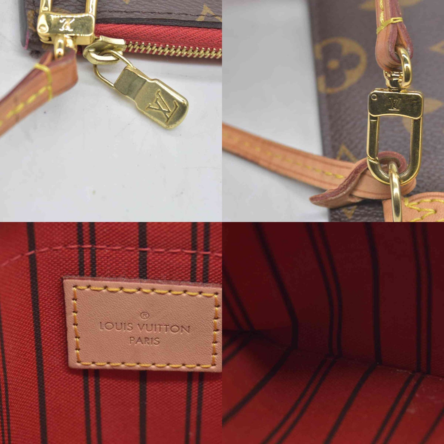 $600 Louis Vuitton Neverfull MM Monogram Mid Size Cherry Red Pochette SD2149