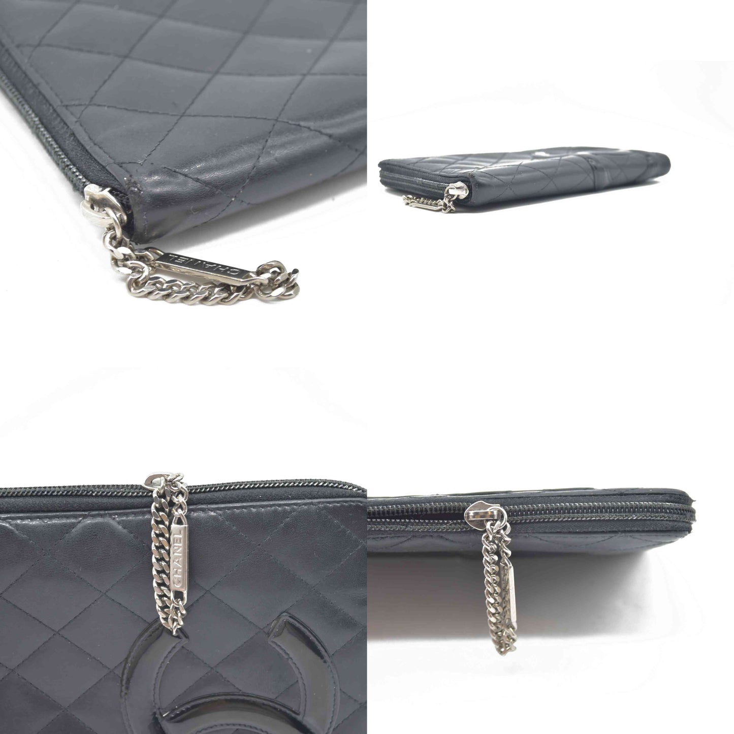 $1100 Chanel Calfskin Cambon Zip Around Organizer Wallet Black Used
