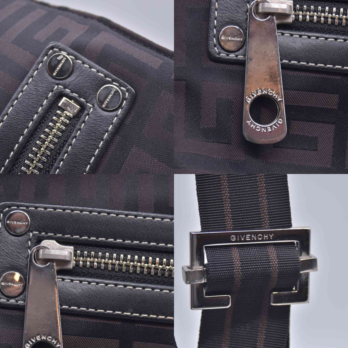 $750 GIVENCHY 4G Logo Jacquard Zip Front Flat Crossbody Bag Dark Brown CONSIGNMENT 10021200