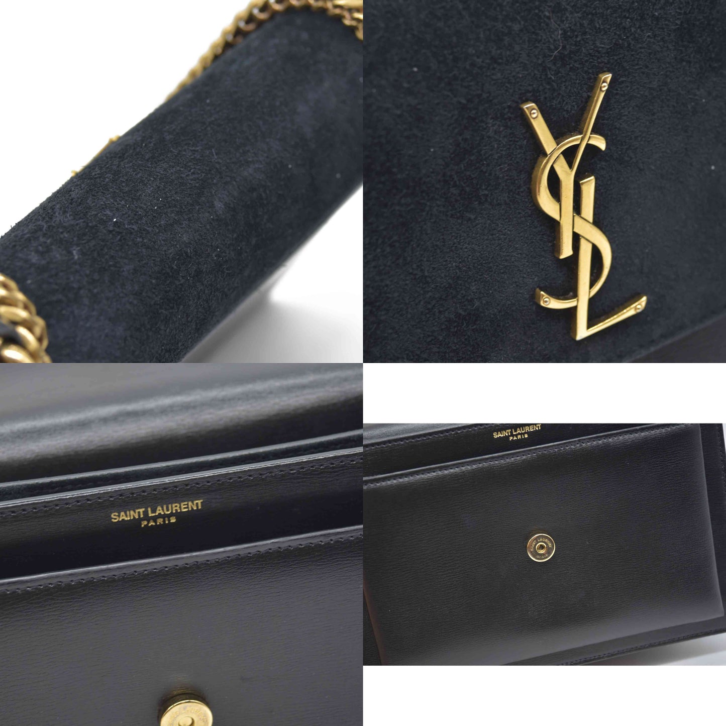 $2800 Saint Laurent Suede Calfskin Medium Monogram Sunset Black Gold YSL
