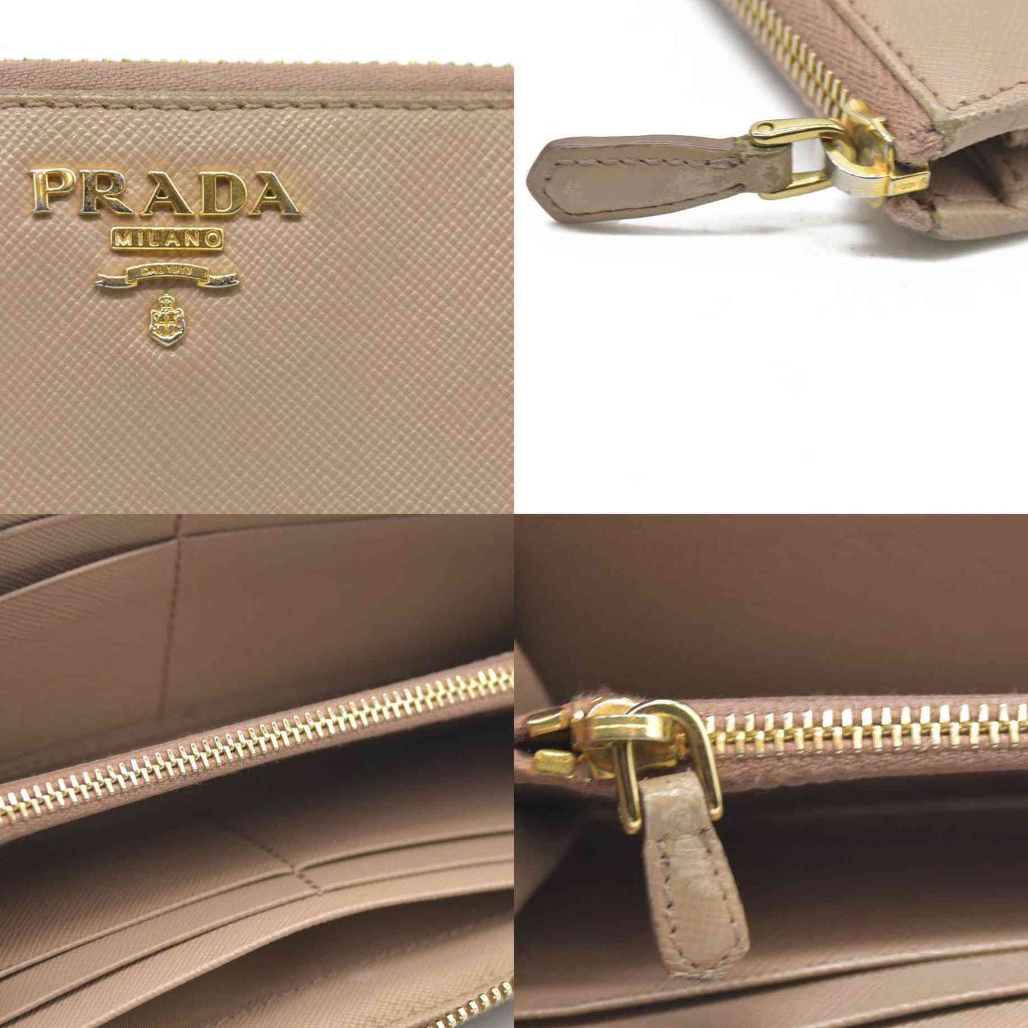 AUCTION $650 Prada  Saffiano Metal Zip Around Wallet Cammeo