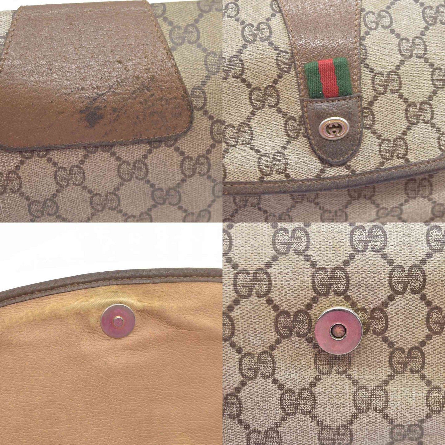 $880 Gucci GG Sherry Line PVC Leather Pouch Clutch Bag