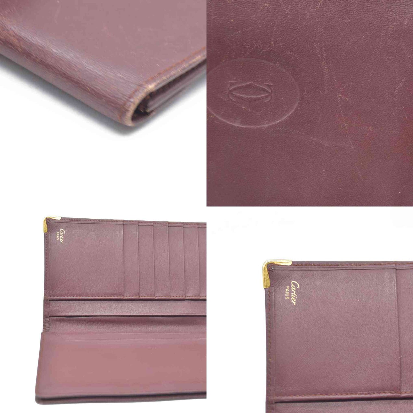 Must de Cartier Leather Bifold Long Wallet Bordeaux