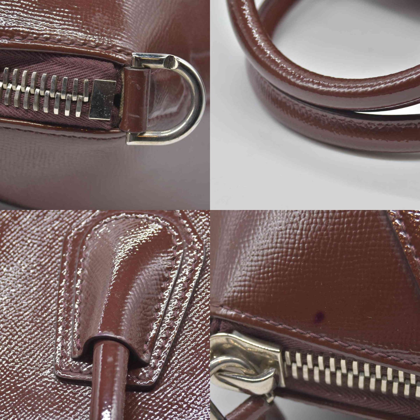 $2750 Givenchy Medium Antigona Satchel in Brown Glazed Patent Leather with Silver Hardware