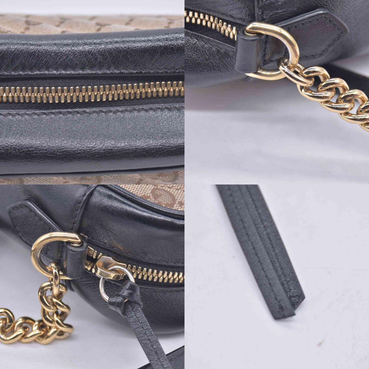 $2050 Gucci Monogram Matelasse Diagonal Small GG Marmont Chain Shoulder Bag Beige Black