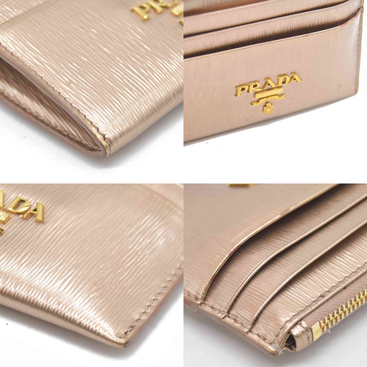 Prada Small Saffiano and Smooth Leather Wallet rose gold