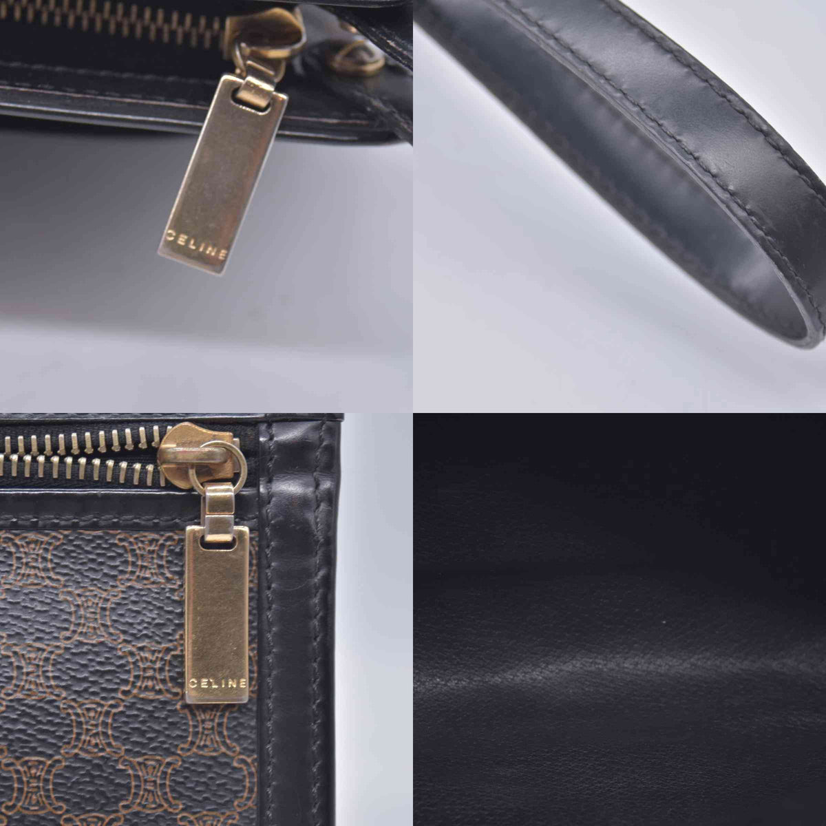 $650 CELINE Macadam Canvas Outer Pocket Clutch Pouch Black Brown CONSIGNMENT 10021194