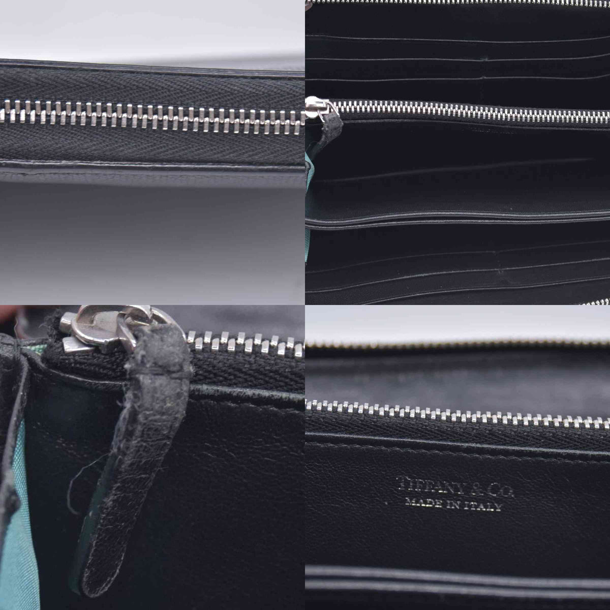 $600 Tiffany and co Large Zip Wallet in Black Leather CONSIGNMENT 10020906