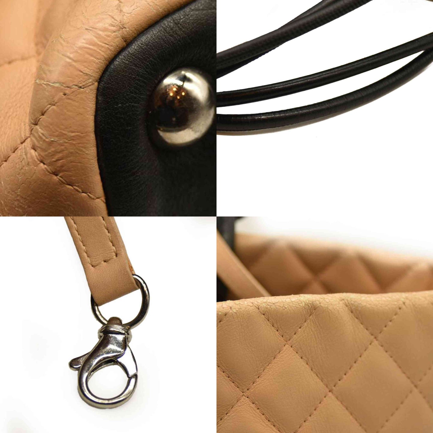 $2250 Chanel Calfskin Quilted Medium Cambon Tote Beige Black
