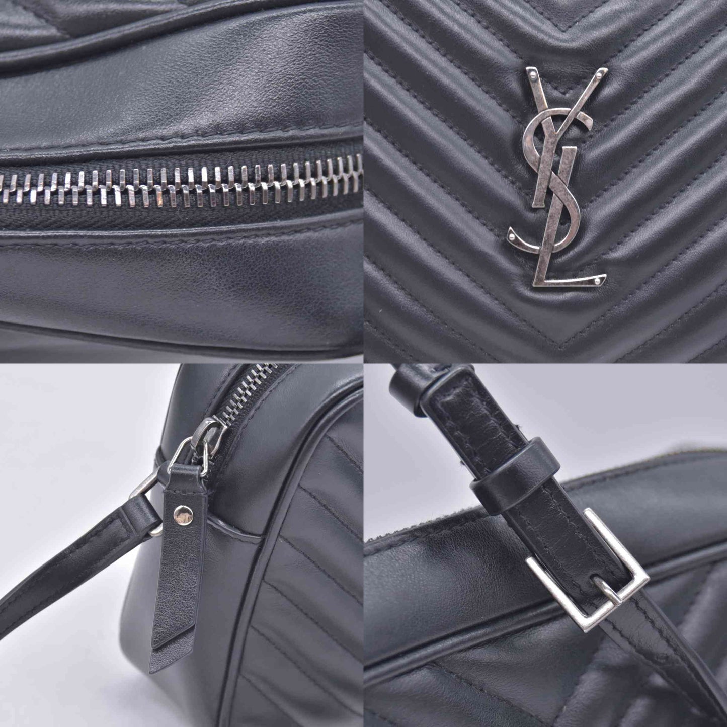 $1950 Saint Laurent Calfskin Matelasse Monogram Lou Camera Bag Black