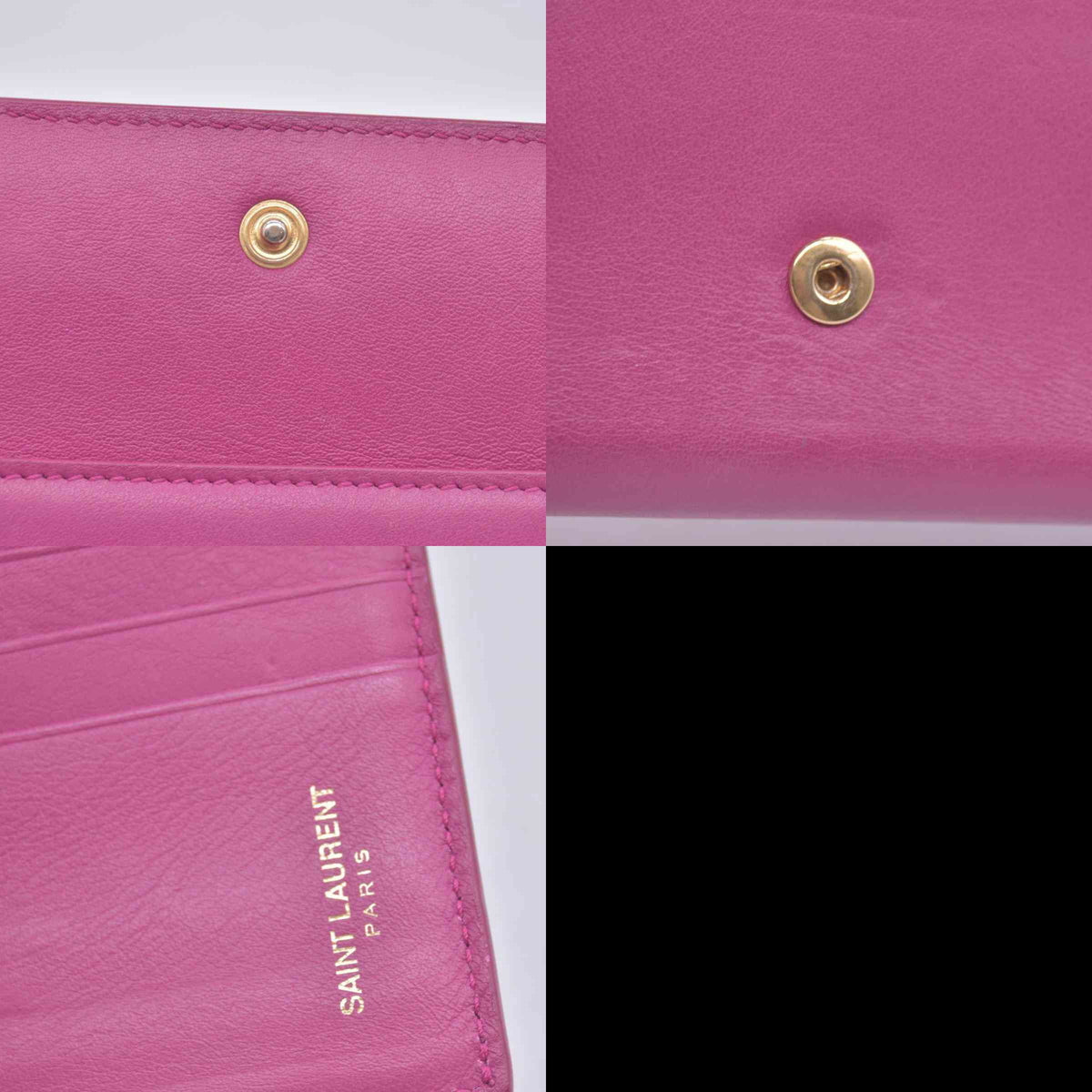 $400 Saint Laurent Classic Y Compact Trifold Wallet Fuchsia CONSIGNMENT 10021149