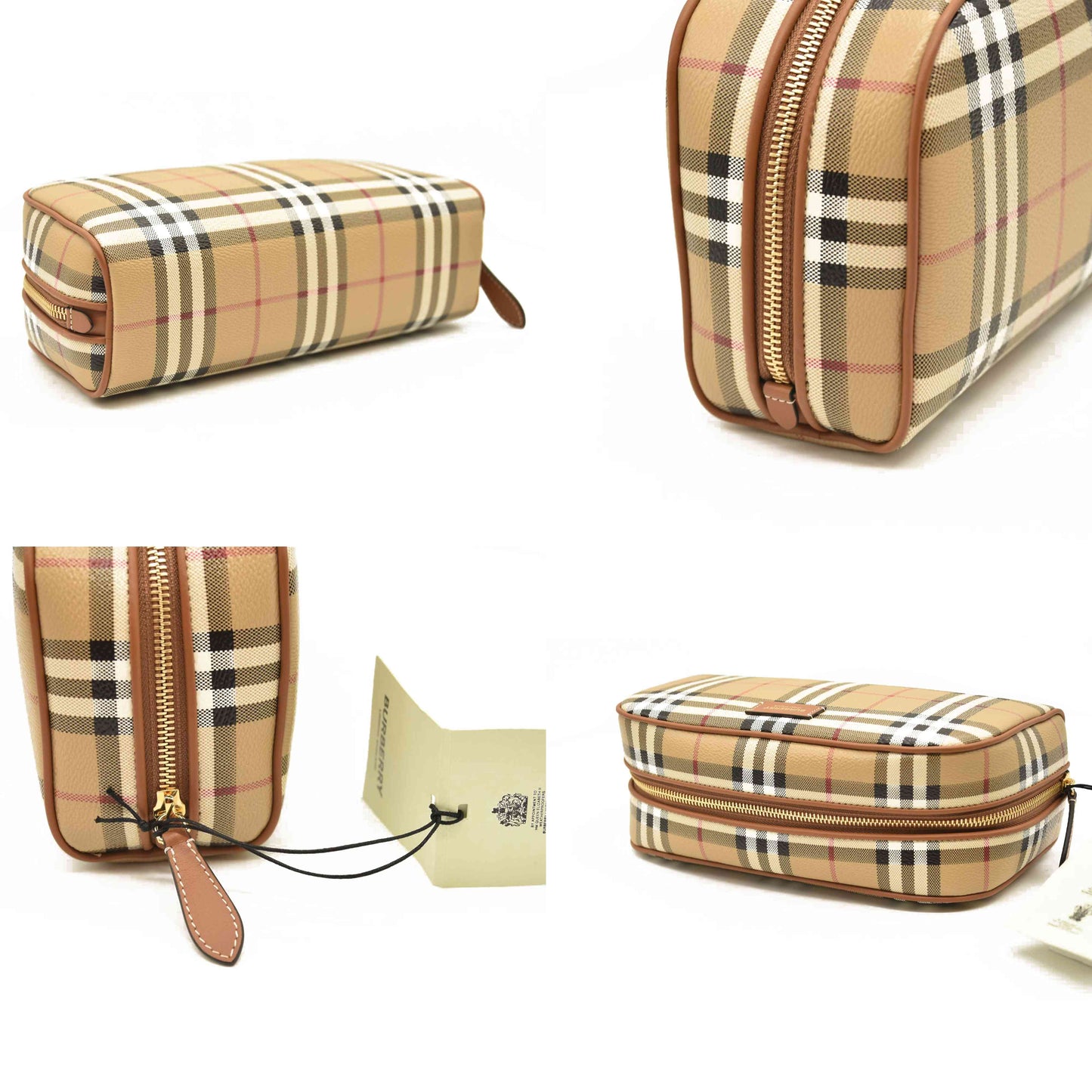 BURBERRY Beige Check Medium Cosmetic Travel Pouch