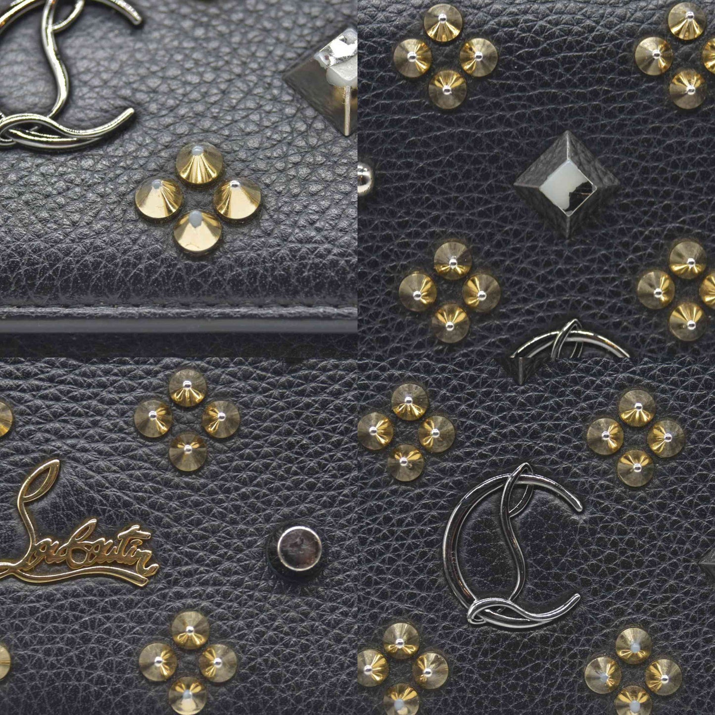 $1450 Christian Louboutin Grained Calfskin Spikes Loubinthesky Paloma Wallet On Chain Black Multimetal