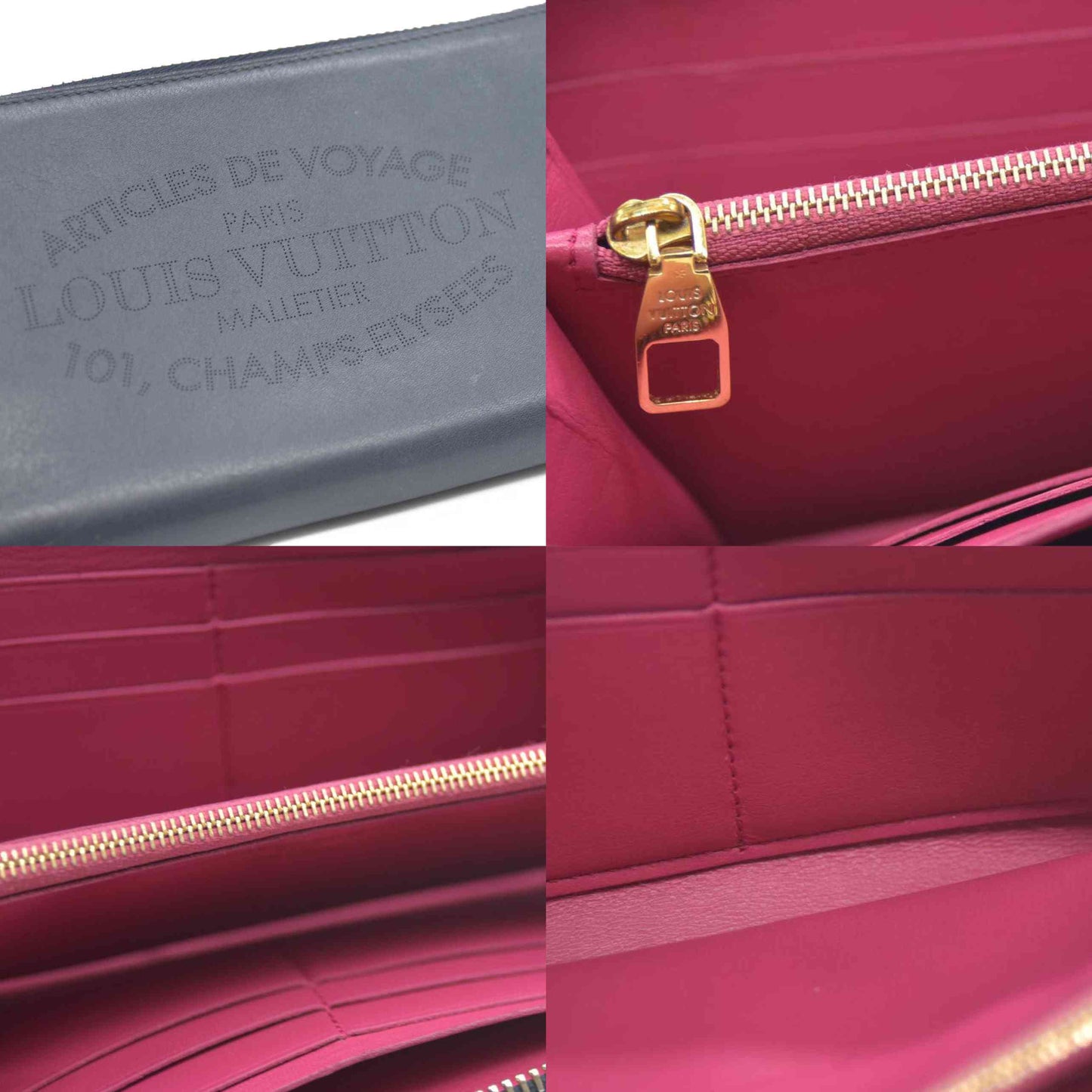 Louis Vuitton Porte Feiulle Iena Zip Around Long Wallet Purse Navy blue