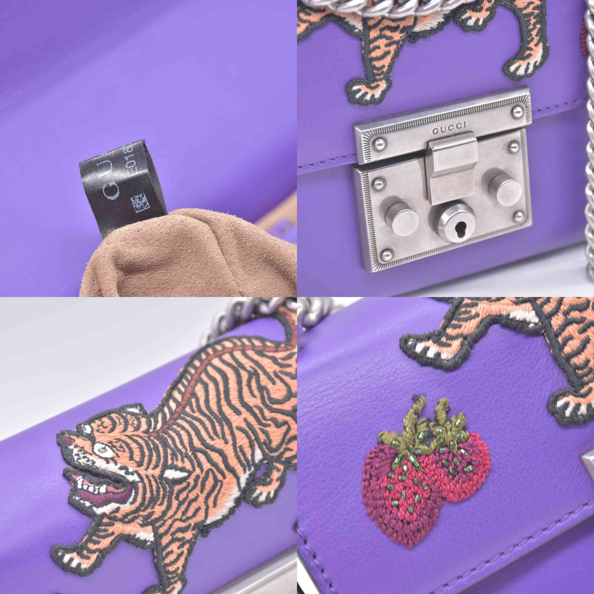 $1250 GUCCI Purple Leather Padlock Strawberry Shoulder Bag CONSIGNMENT 10021438