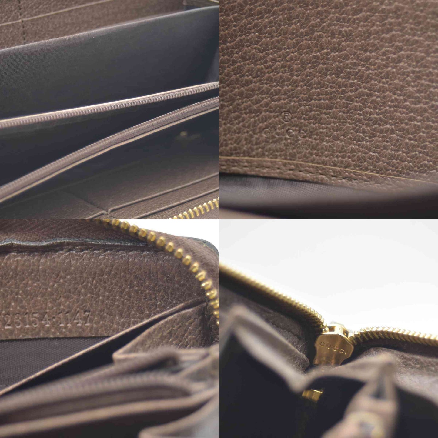 $770 Gucci GG Ophidia Zip Around Wallet Beige Brown Canvas CONSIGNMENT