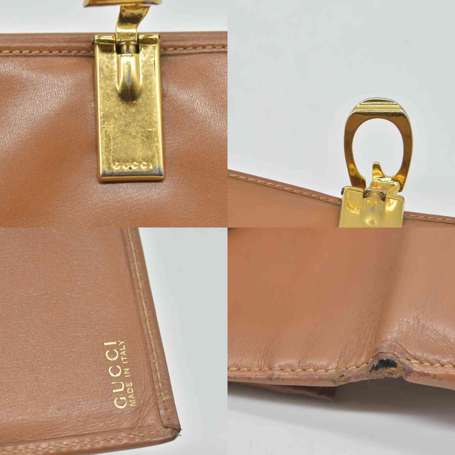$580 Gucci Glam French Flap Brown Leather Wallet CONSIGNMENT