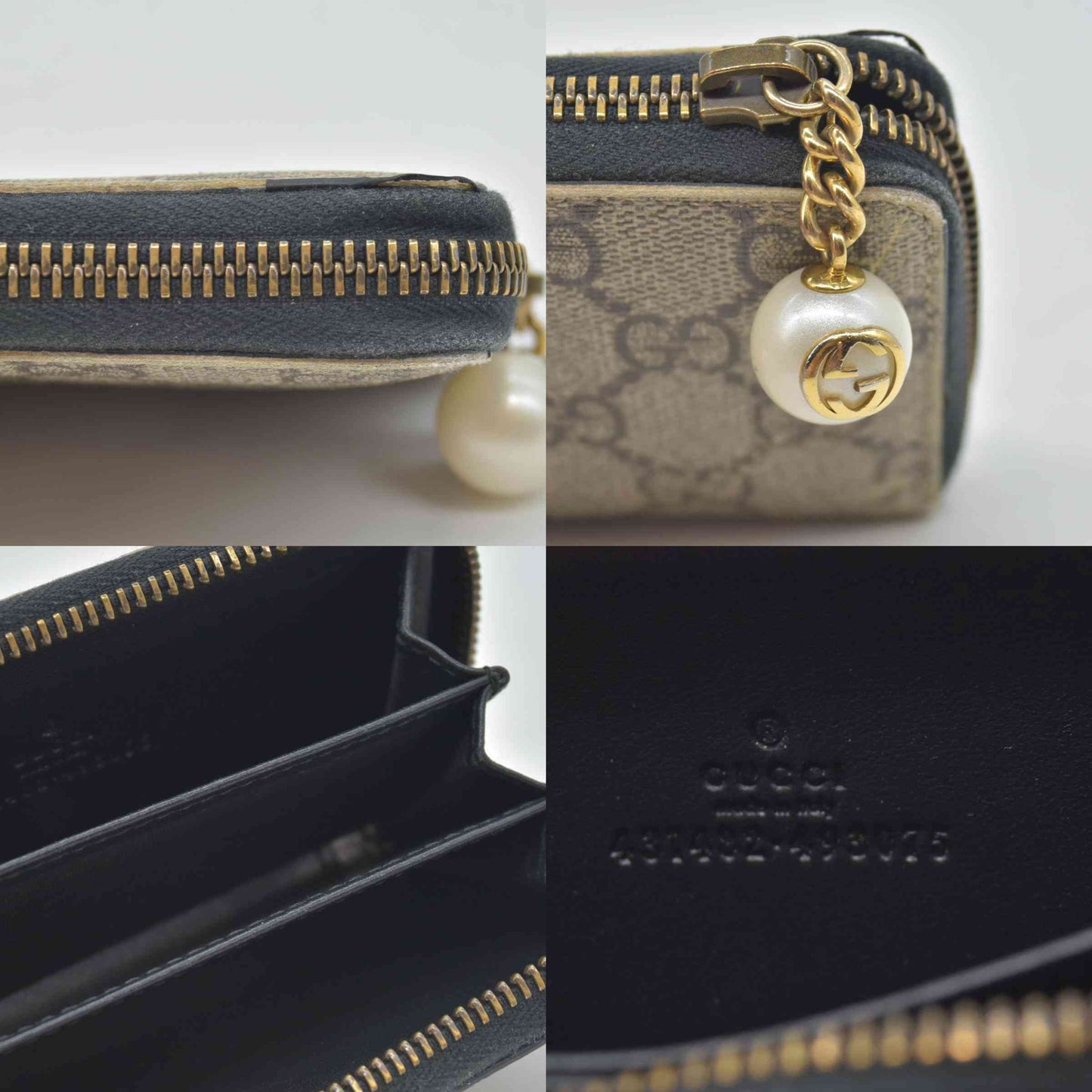 $520 GUCCI GG Supreme Pearl Zip Around Compact Zippy Wallet