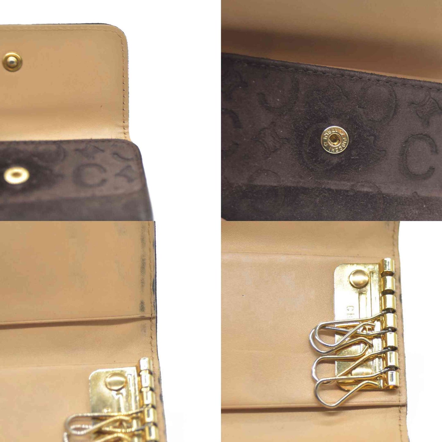 $330 CELINE C Macadam Suede Leather 6 Ring Key Case Brown