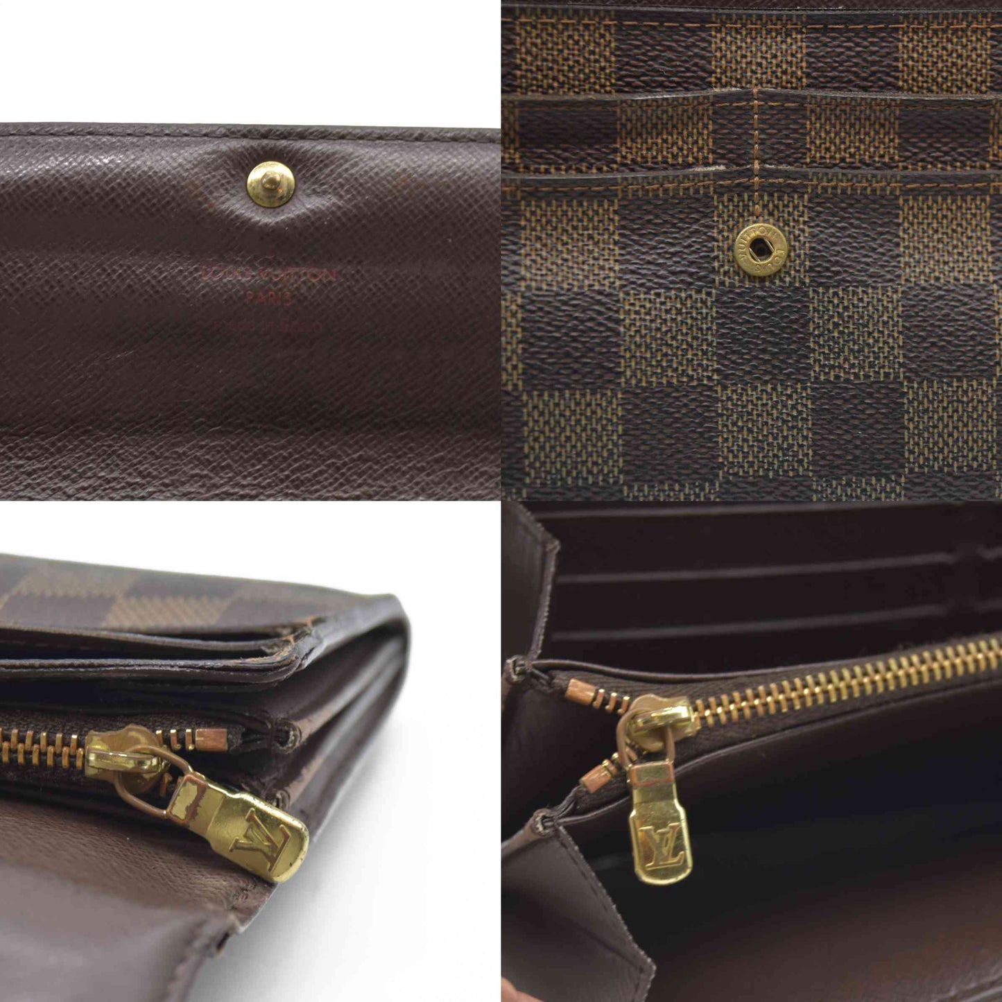 AUCTION $725 Louis Vuitton Damier Porte Feuille Sarah Long Bifold Wallet Brown CA0037