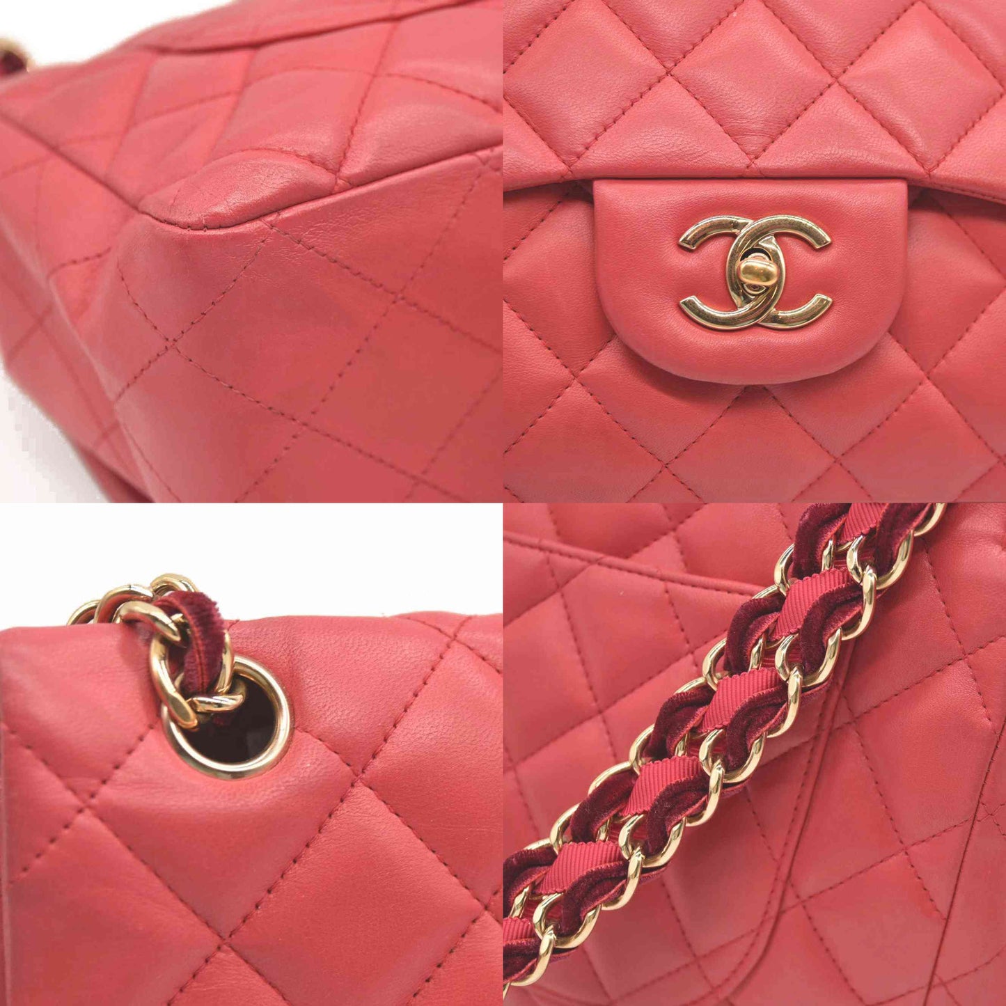 CHANEL Classic Flap Large Pink Leather Gold Hardware Velvet Chain Strap Karl Lagerfeld Signature