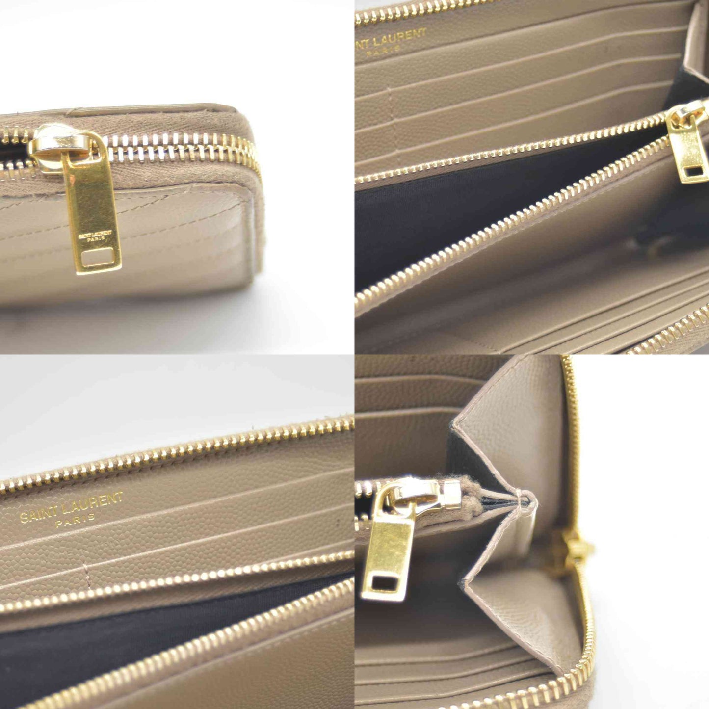Saint Laurent Cassandre Matelassé Zip Around Wallet Beige CONSIGNMENT