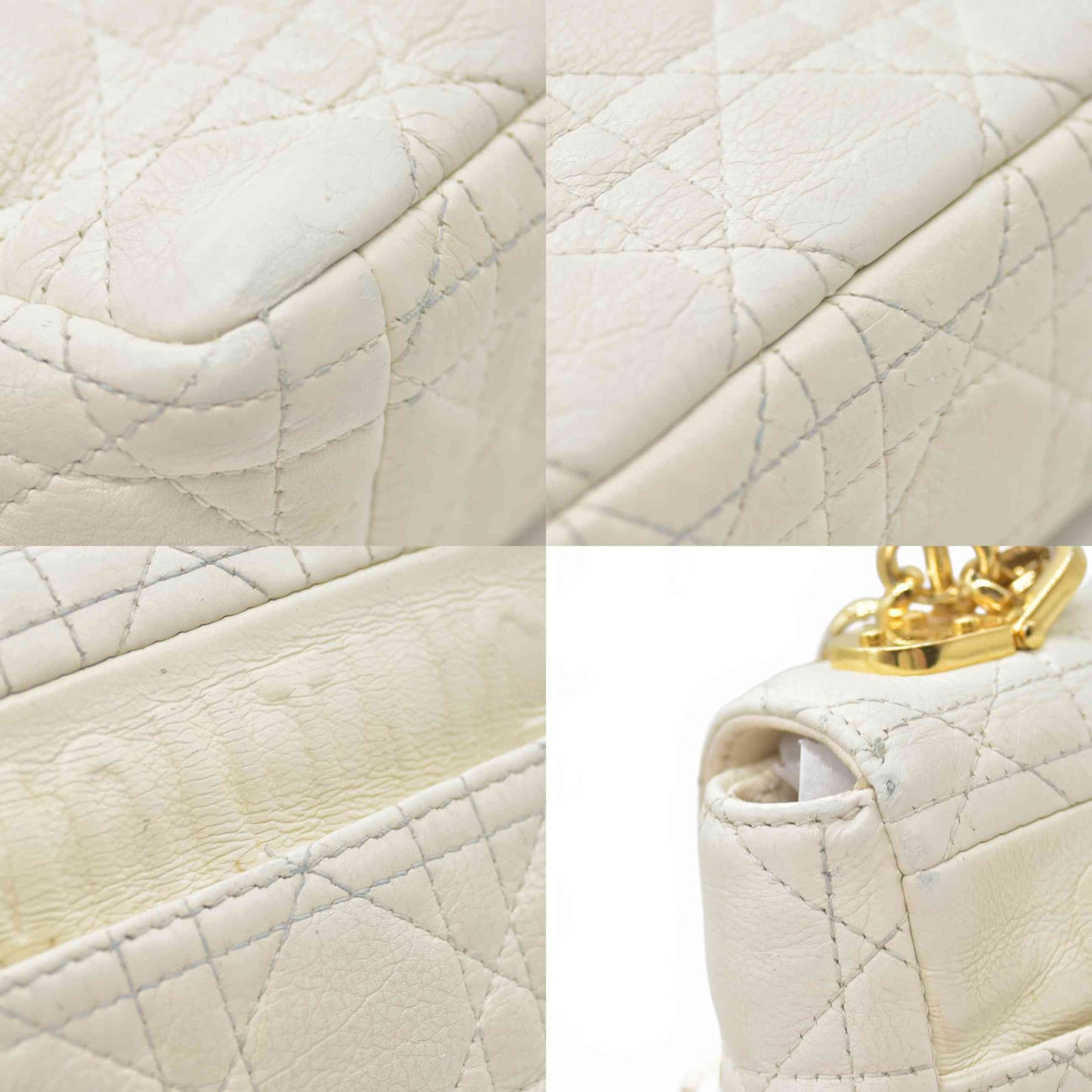 $4400 Christian Dior Lambskin Cannage Small Caro Bag Ivory