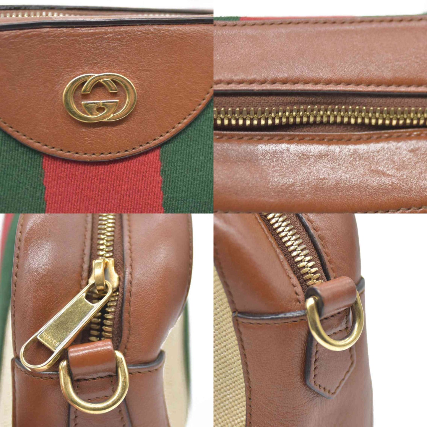 AUCTION $1450 Gucci  Vintage Canvas Web Shoulder Bag Sand Cuir