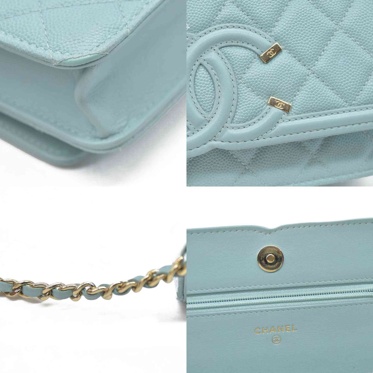 $3100 Chanel Caviar Quilted CC Filigree Wallet On Chain WOC Blue