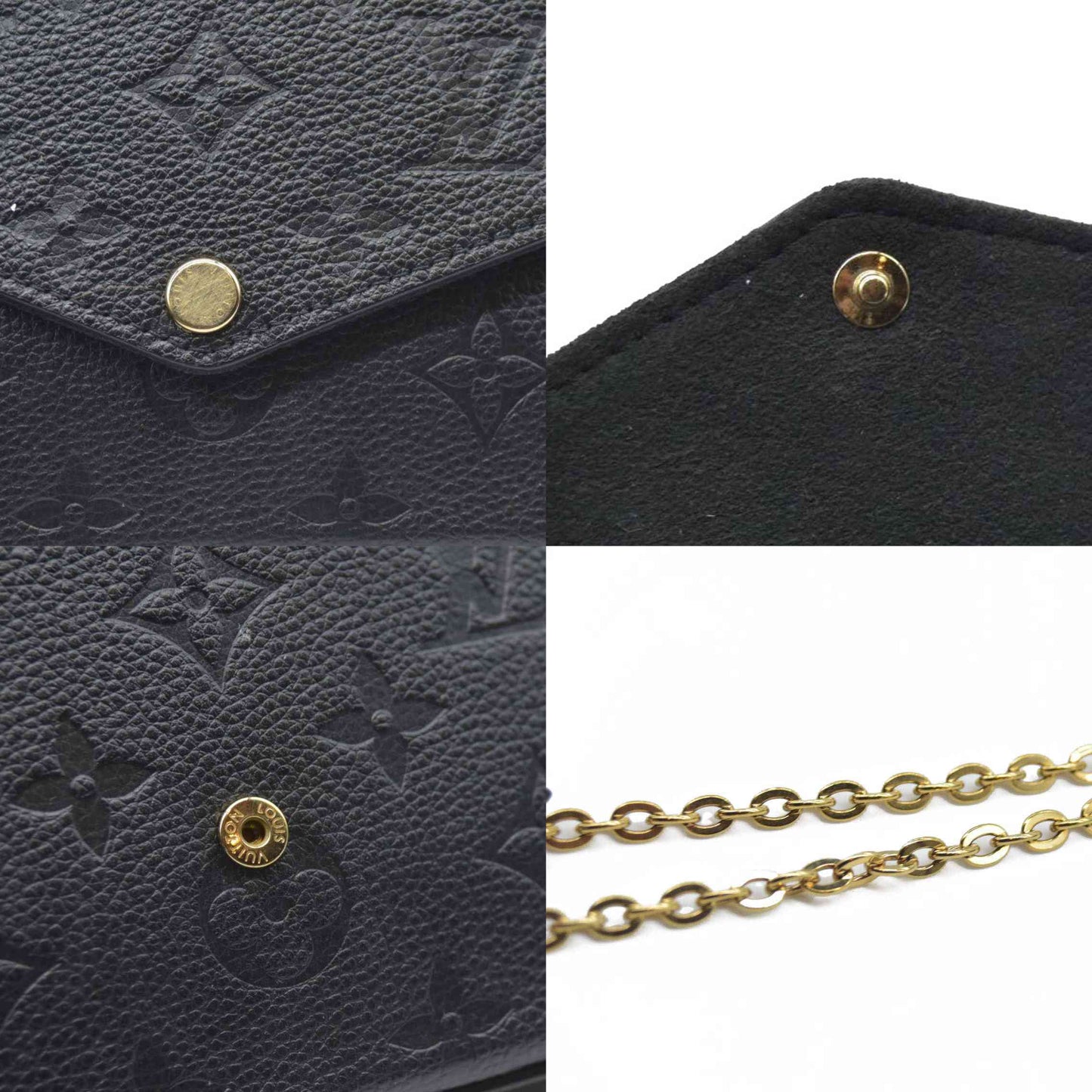 $1720 AUCTION Louis Vuitton  Empreinte Pochette Felicie Chain Wallet Black RFID New Model