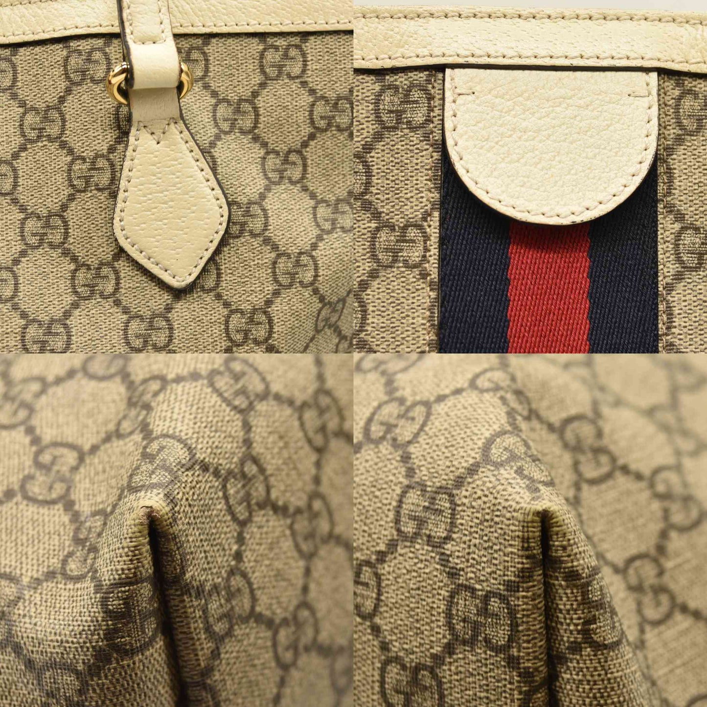 GUCCI GG Supreme Monogram Medium Ophidia Shopping Tote Cream