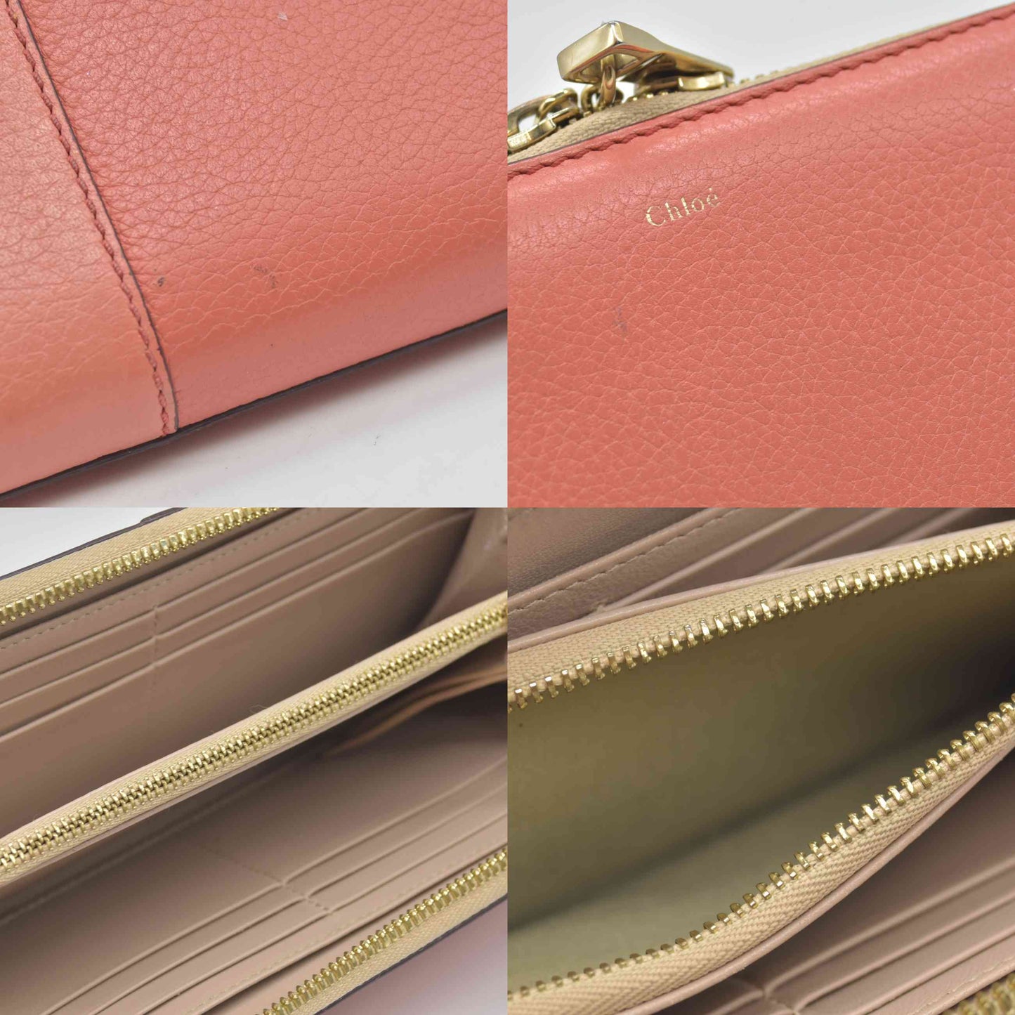 $690 2016 Chloe Baylee Leather Zip Around Long Wallet Purse Pink