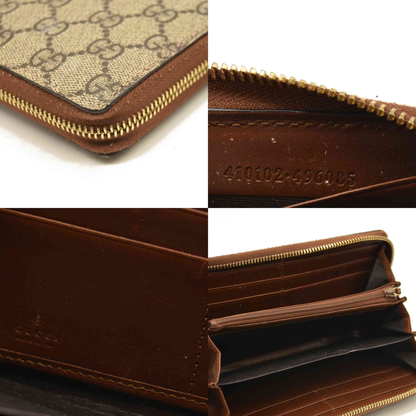 Gucci  GG Supreme Monogram Cuoio Toscano Zip Around Wallet Beige Ebony Cuir