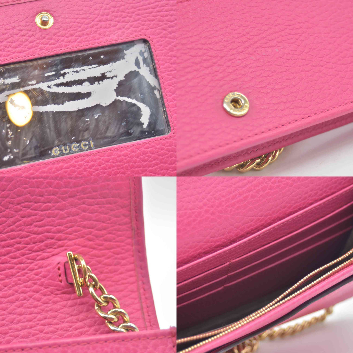 $1150 Gucci Dollar Calfskin Mini GG Marmont Chain Wallet Box Pink