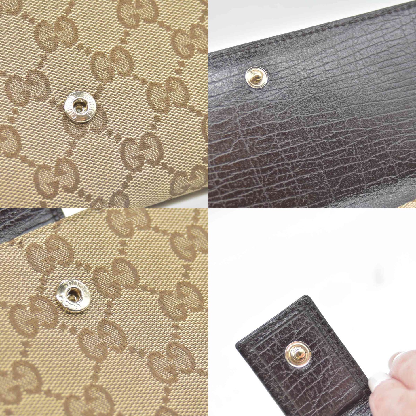 $425 Gucci Beige Ebony GG Canvas Hasler Continental Wallet CONSIGNMENT