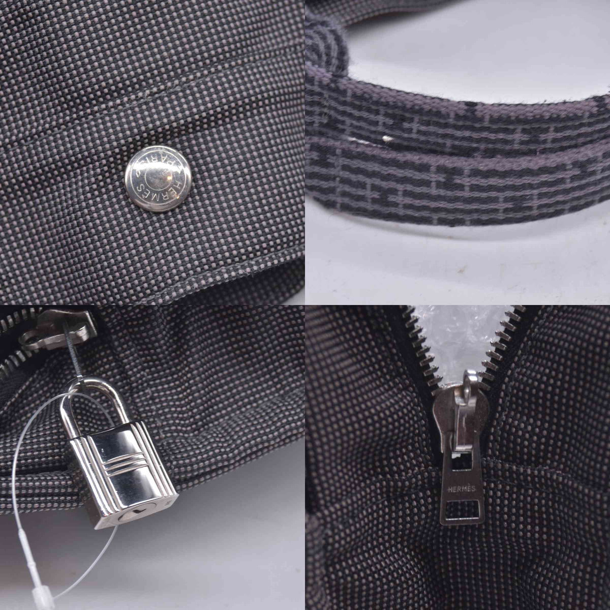 $850 HERMES Herline MM Grey Canvas Tote Bag CONSIGNMENT 10021621