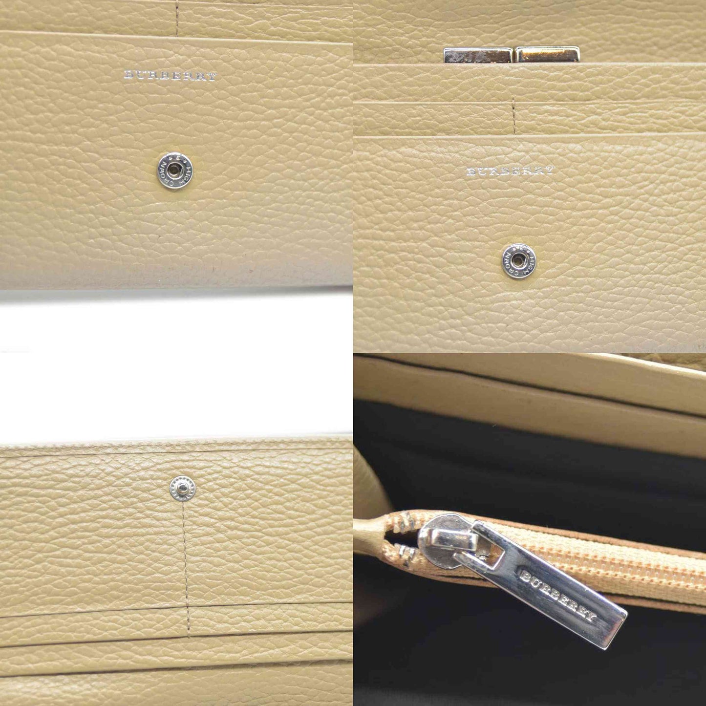 BURBERRY Leather Long Bifold Wallet Purse Beige